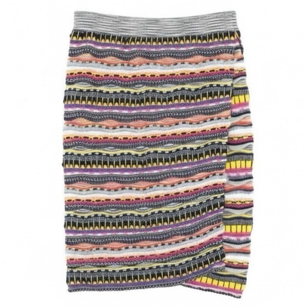 Carven Knit Wrap Skirt Women Small Stripe Eclectic Boho Vibrant Artsy Luxury